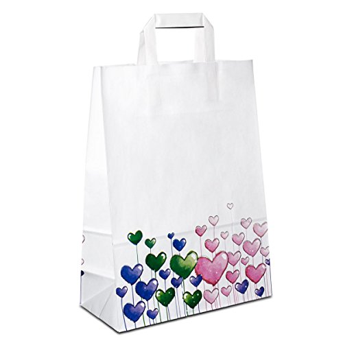 500 x Papiertüten 26+12x35 cm mit Motiv: Herzen | stabile Geschenktaschen für Handel, Mitbringsel, Geburtstag | Papiertaschen aus Kraftpapier| HUTNER von HUTNER