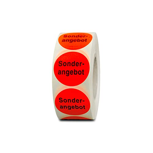 HUTNER Aktionsetiketten "Sonderangebot" ø 32mm leucht-rot permanent 3.000 runde Aufkleber, Haftetiketten, runde Etiketten von HUTNER