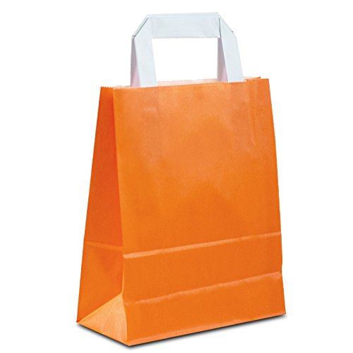 Papiertüten orange mit Flach-Henkel I 1.000 Stk. 18+08x22cm I Papiertragetasche für Einzelhandel, Weihnachten, Mitbringsel, TO-GO I Geschenktüten aus Kraftpapier I HUTNER von HUTNER