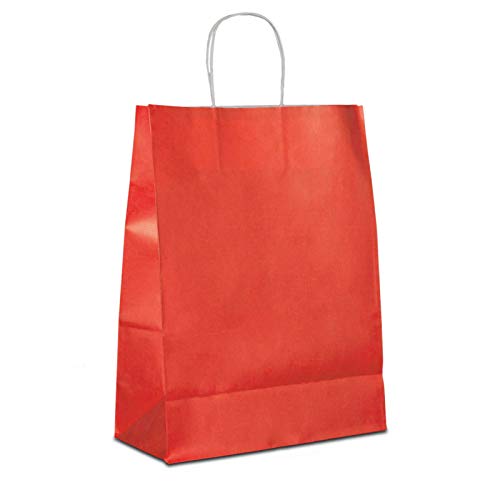 Papiertüten rot mit Kordel-Henkel I 100 Stk. 22+10x28cm I Papiertragetasche für Einzelhandel, Weihnachten, Mitbringsel, TO-GO I Geschenktüten aus Kraftpapier I HUTNER von HUTNER