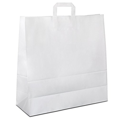 Papiertüten weiß mit Flach-Henkel I 150 Stk. 45+17x47cm I Papiertragetasche für Einzelhandel, Hochzeit, Geburtstag, TO-GO I Geschenktüten aus Kraftpapier I HUTNER von HUTNER