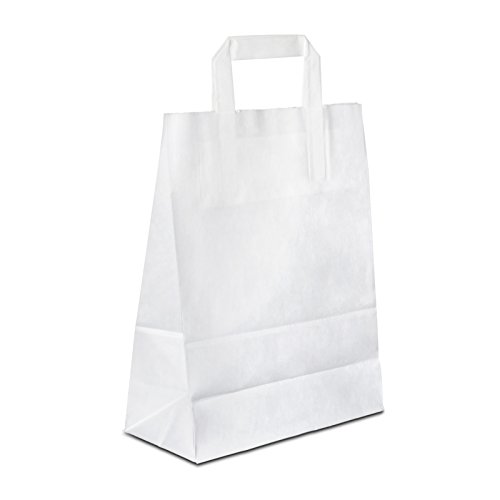 Papiertüten weiß mit Flach-Henkel I 250 Stk. 18+08x22cm I Papiertragetasche für Einzelhandel, Hochzeit, Geburtstag, TO-GO I Geschenktüten aus Kraftpapier I HUTNER von HUTNER