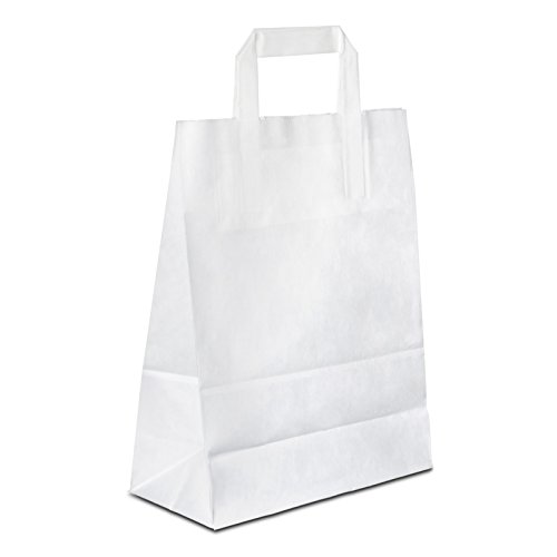 Papiertüten weiß mit Flach-Henkel I 500 Stk. 22+10x28cm I Papiertragetasche für Einzelhandel, Hochzeit, Geburtstag, TO-GO I Geschenktüten aus Kraftpapier I HUTNER von HUTNER