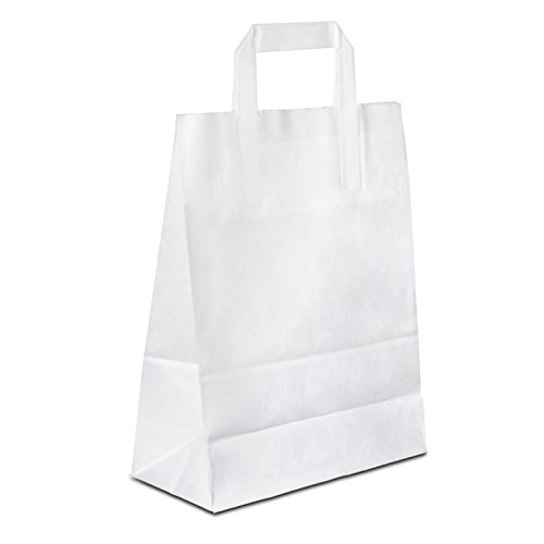 Papiertüten weiß mit Flach-Henkel I 500 Stk. 26+10x33cm I Papiertragetasche für Einzelhandel, Hochzeit, Geburtstag, TO-GO I Geschenktüten aus Kraftpapier I HUTNER von HUTNER