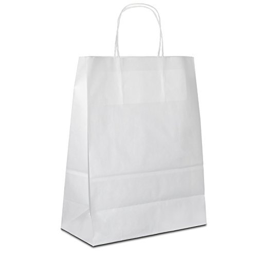 Papiertüten weiß mit Kordel-Henkel I 100 Stk. 22+10x28cm I Papiertragetasche für Einzelhandel, Hochzeit, Geburtstag, TO-GO I Geschenktüten aus Kraftpapier I HUTNER von HUTNER