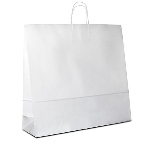 Papiertüten weiß mit Kordel-Henkel I 125 Stk. 54+15x49cm I Papiertragetasche für Einzelhandel, Hochzeit, Geburtstag, TO-GO I Geschenktüten aus Kraftpapier I HUTNER von HUTNER