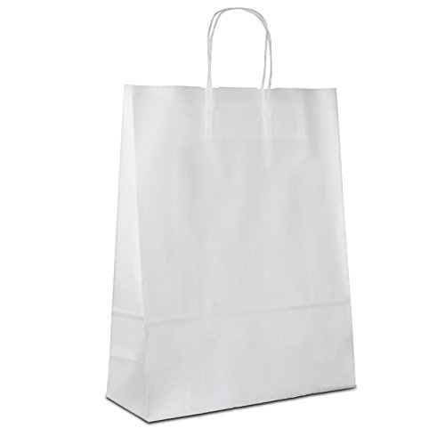 Papiertüten weiß mit Kordel-Henkel I 50 Stk. 32+12x41cm I Papiertragetasche für Einzelhandel, Hochzeit, Geburtstag, TO-GO I Geschenktüten aus Kraftpapier I HUTNER von HUTNER