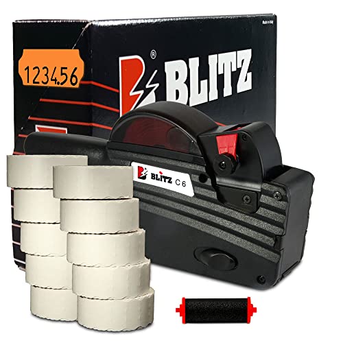 Preisauszeichner Set Blitz C6 inkl. 10 Rollen 26x12 Preisetiketten - leucht-orange permanent + 1 Farbrolle | Preisauszeichnungsgerät | HUTNER von HUTNER