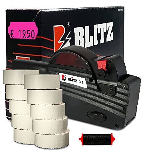 Preisauszeichner Set Blitz C6 inkl. 10 Rollen 26x12 Preisetiketten - leucht-pink permanent + 1 Farbrolle | Preisauszeichnungsgerät | HUTNER von HUTNER