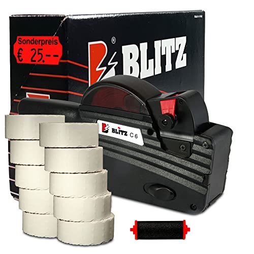 Preisauszeichner Set Blitz C6 inkl. 10 Rollen 26x12 Preisetiketten - leucht-rot permanent Aufdruck: Sonderpreis + 1 Farbrolle | HUTNER von HUTNER