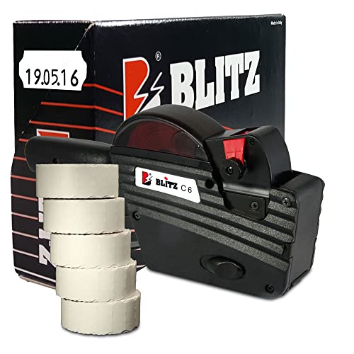 Preisauszeichner Set Blitz C6 inkl. 5 Rollen 26x12 Preisetiketten - weiss ablösbar | Preisauszeichnungsgerät | HUTNER von HUTNER