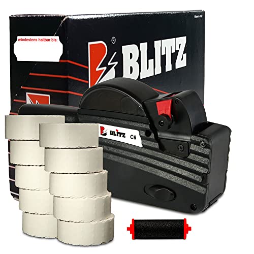 Preisauszeichner Set Blitz C8 inkl. 10 Rollen 26x12 Preisetiketten - weiss Tiefkühl Aufdruck: mindestens haltbar bis + 1 Farbrolle | HUTNER von HUTNER