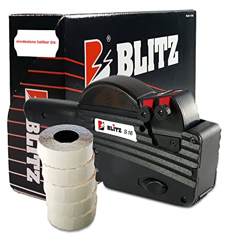 Preisauszeichner Set Blitz S16 inkl. 5 Rollen 26x16 Preisetiketten - weiss permanent | Aufdruck: mindestens haltbar bis | HUTNER von HUTNER