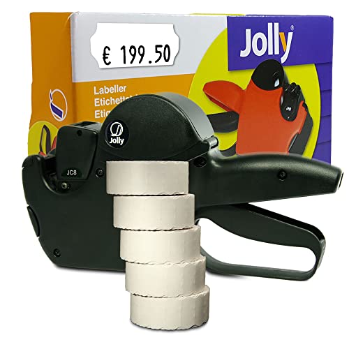 Preisauszeichner Set Jolly C8 inkl. 5 Rollen 26x12 Preisetiketten - weiss ablösbar | MHD Datumsauszeichner | HUTNER von HUTNER