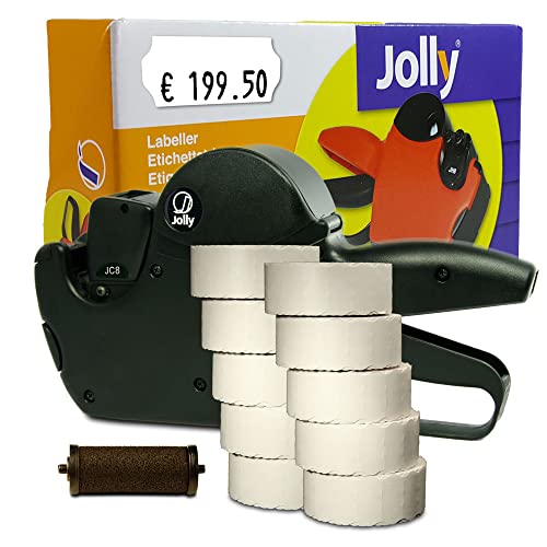 Preisauszeichner Set Jolly C8 inkl. 10 Rollen 26x12 Preisetiketten - weiss permanent + 1 Farbrolle | MHD Datumsauszeichner | HUTNER von HUTNER