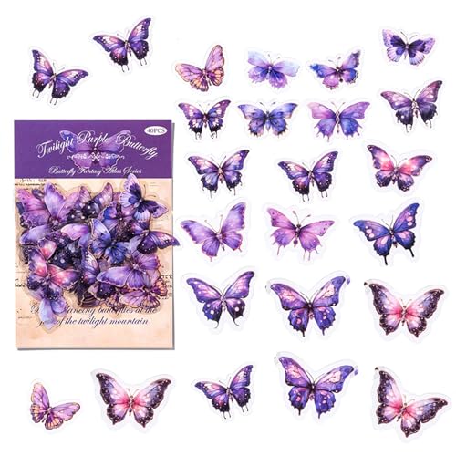 HUTRADE 40 Stück Holografisches Schmetterling Sticker Set - Glitzer Scrapbooking Aufkleber, Sticker Mädchen, Glitzer Sticker, Schultüte Schmetterling für DIY Dekoration von HUTRADE