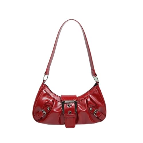 Halbmond-Tasche Für Frauen Frauen Umhängetasche PU Leder Halbmond Tasche Plissee Unterarm Geldbörse Magnetverschluss Zipper Clutch Geldbörse Reise Pendler Tasche Für Tägliche Reisen, Partys(Wine Red) von HUWOYG