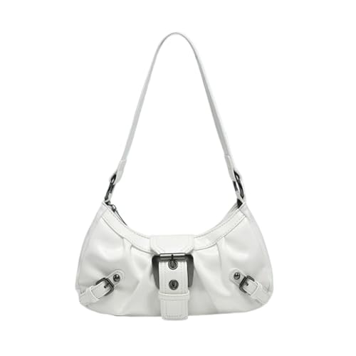 Halbmond-Tasche Für Frauen Frauen Umhängetasche PU Leder Halbmond Tasche Plissee Unterarm Geldbörse Magnetverschluss Zipper Clutch Geldbörse Reise Pendler Tasche Für Tägliche Reisen, Partys(White) von HUWOYG