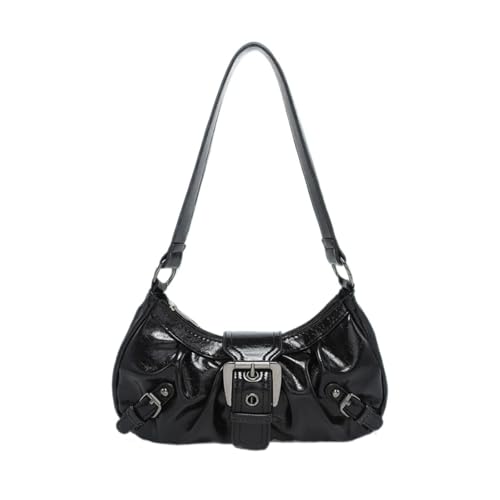 Halbmond-Tasche Für Frauen Frauen Umhängetasche PU Leder Halbmond Tasche Plissee Unterarm Geldbörse Magnetverschluss Zipper Clutch Geldbörse Reise Pendler Tasche Für Tägliche Reisen, Partys(Black) von HUWOYG