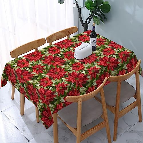 HUXJOKO Rechteckige Tischdecke, rote Weihnachtssterne, wasserdichte Tischdecke für Heimdekoration, Abendessen, Küche, Hochzeit, Urlaub, Party, 152,4 x 213,3 cm von HUXJOKO