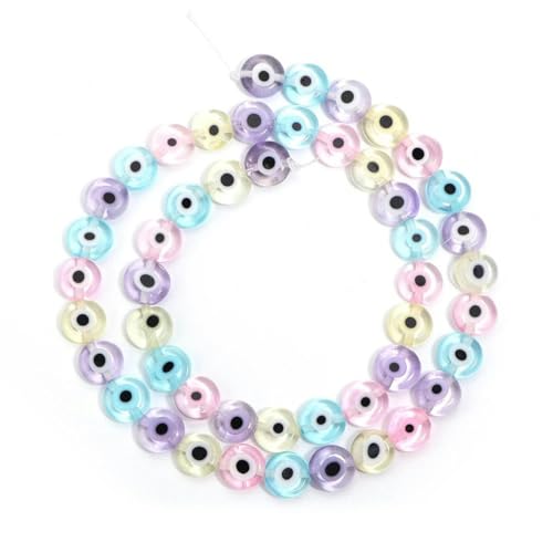 1 Strang 4 6 8 10 mm Lampwork flache runde Perlen mehrfarbige lose Abstandsperlen aus Glas für DIY-Charm-Armbandzubehör-MK-10 mm ca. 38 Stück von HUYTUY