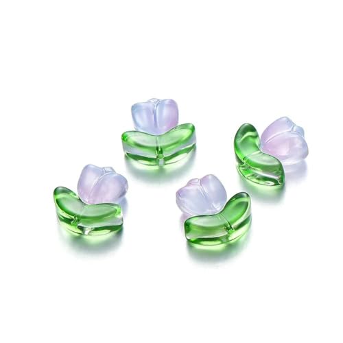 10/20 Set Tulpenblumen Lampwork-Perlen, mehrfarbige Flora-Perlen aus Glas, mehrfarbige lose Perlen für die Herstellung von DIY-Armbändern und Schmuck, Rosa/Blau, 10 Sets von HUYTUY