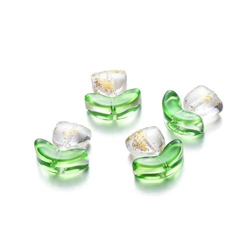 10/20 Set Tulpenblumen-Lampwork-Perlen, mehrfarbige Flora-Perlen aus Glas, mehrfarbige lose Perlen für die Herstellung von DIY-Armbändern und Schmuck, weiß, 10 Sets von HUYTUY