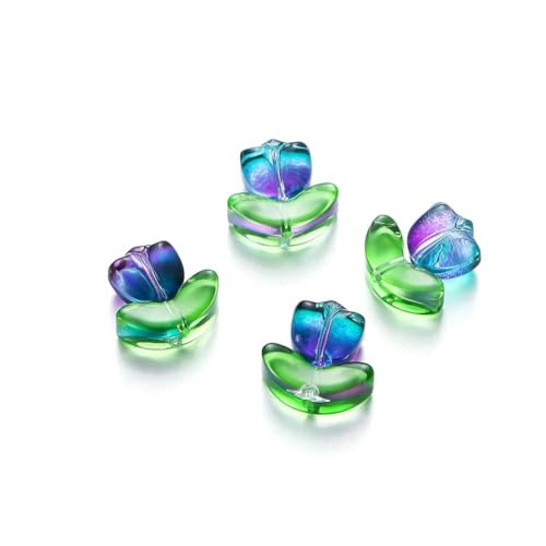 10/20 Set Tulpenblumen Lampwork-Perlen, mehrfarbige Glasflora-Perlen, mehrfarbige lose Perlen für DIY-Armbänder, Schmuckherstellung, Blau/Lila, 10 Sets von HUYTUY