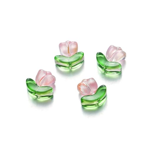 10/20 Set Tulpenblumen-Lampwork-Perlen, mehrfarbige Glasflora-Perlen, mehrfarbige lose Perlen für DIY-Armbänder, Schmuckherstellung, Pfirsichrosa, 10 Sets von HUYTUY