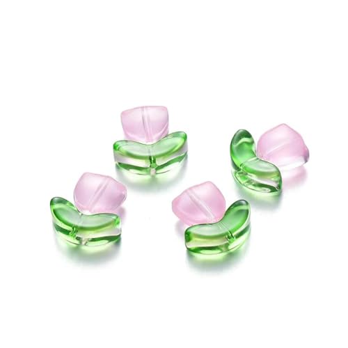 10/20 Set Tulpenblumen-Lampwork-Perlen, mehrfarbige Glasflora-Perlen, mehrfarbige lose Perlen für DIY-Armbänder, Schmuckherstellung, flaches Rosa, 10 Sets von HUYTUY