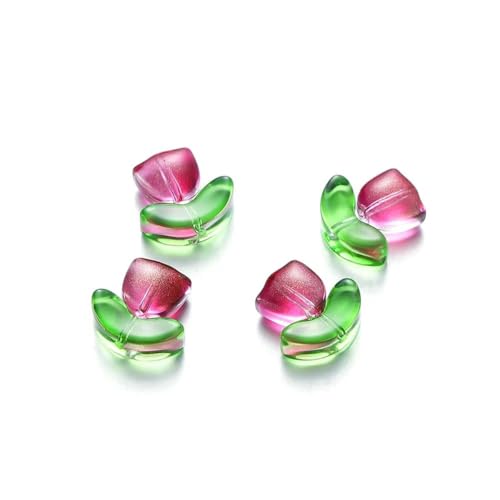 10/20 Set Tulpenblumen-Lampwork-Perlen, mehrfarbige Glasflora-Perlen, mehrfarbige lose Perlen für DIY-Armbänder, Schmuckherstellung, flaches Rosenrot, 10 Sets von HUYTUY