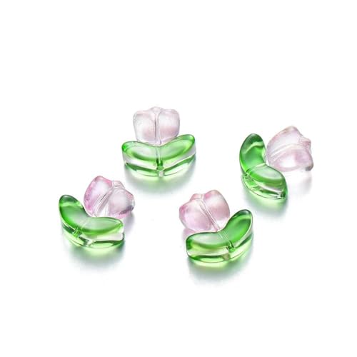 10/20 Set Tulpenblumen-Lampwork-Perlen, mehrfarbige Glasflora-Perlen, mehrfarbige lose Perlen für DIY-Armbänder, Schmuckherstellung, stereoskopisches Rosa, 10 Sets von HUYTUY