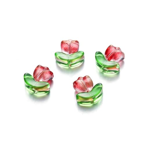 10/20 Set Tulpenblumen-Lampwork-Perlen, mehrfarbige Glasflora-Perlen, mehrfarbige lose Perlen für DIY-Armbänder, Schmuckherstellung, stereoskopisches Rot, 10 Sets von HUYTUY