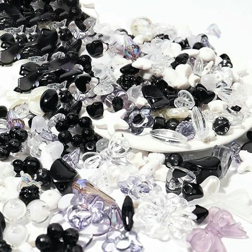 10 g Acrylperlen, Lächeln, Herz, Schleife, Blumenperlen zur Schmuckherstellung, DIY, handgefertigte Telefonkette, Armband, Glasperlen, Zubehör, weiß, 20 g von HUYTUY