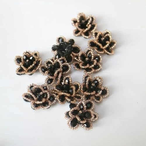 10 teil/los Strass Perlen Patches für kleidung DIY Nähen auf Blume abzeichen floral Applique parches bordados para-FL-131-2black von HUYTUY