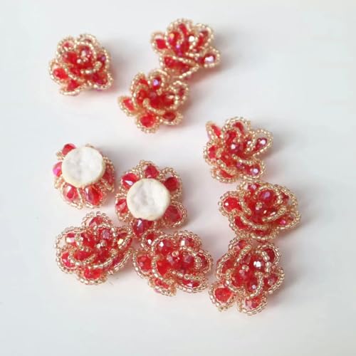 10 teil/los Strass Perlen Patches für kleidung DIY Nähen auf Blume abzeichen floral Applique parches bordados para-FL-131-4red von HUYTUY