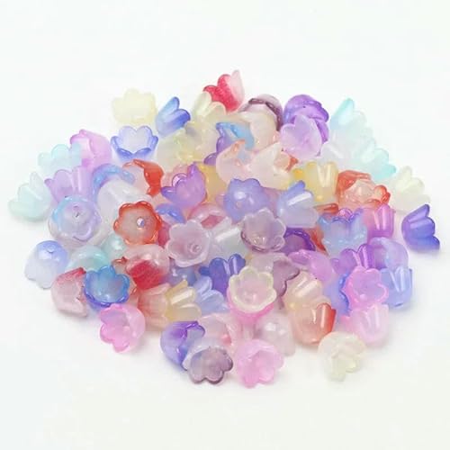 100 Stück 7 x 10 mm bunte Blumen-Acrylperlen, Charms, Perlenkappen, lose Abstandshalter zur Schmuckherstellung, DIY-Armband, Halskettenzubehör, 11-100 Stück von HUYTUY