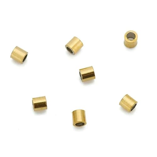 100 Stück Edelstahl-End-Quetschperlen-Abdeckungen 2 3 4 5 mm goldene Farbe Rohrstopper Abstandshalter Perlen für DIY Armband Schmuckherstellung-Gold_c von HUYTUY