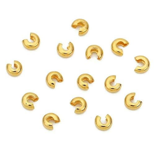 100 Stück Edelstahl-End-Quetschperlen-Abdeckungen 2 3 4 5 mm goldene Farbe Rohrstopper Abstandshalter Perlen für DIY Armband Schmuckherstellung-Gold_f von HUYTUY