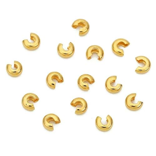 100 Stück Edelstahl-End-Quetschperlen-Abdeckungen 2 3 4 5 mm goldene Farbe Rohrstopper Abstandshalter Perlen für DIY Armband Schmuckherstellung-Gold_g von HUYTUY