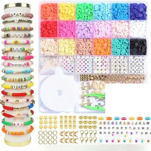 14400/4200/2400-teiliges Set mit verschiedenen Polymer-Tonperlen zur Herstellung von DIY-Schmuck – handgefertigtes Kunsthandwerk für Armbänder, Halsketten, Ohrringe, H2200-teiliges Set von HUYTUY