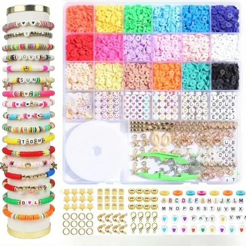 14400/4200/2400-teiliges Set mit verschiedenen Polymer-Tonperlen zur Herstellung von DIY-Schmuck – handgefertigtes Kunsthandwerk für Armbänder, Halsketten, Ohrringe, H2200-teiliges Set von HUYTUY