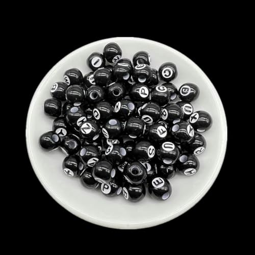 20 Stück 10 mm Billard schwarz 8 Acrylperlen runde Form Abstandshalter lose Perlen zur Schmuckherstellung-schwarzer Buchstabe von HUYTUY