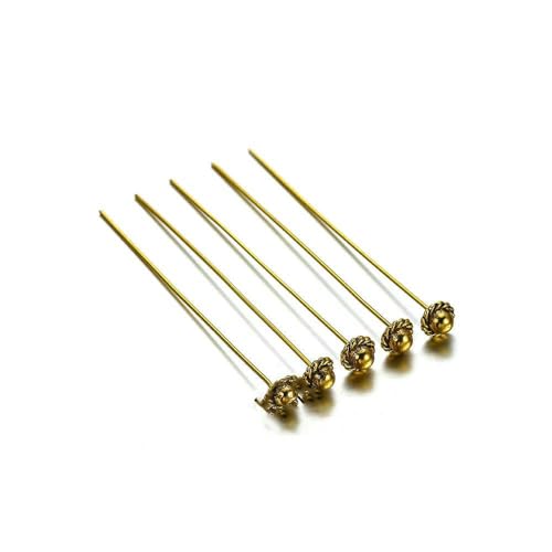 20 Stück 50 mm goldene Blumenkopfnadeln zur Schmuckherstellung, DIY-Perlen, Kugelnadeln, Nadeln, Befunde, Damenschmuckzubehör, Kopfnadel-3 Antikes Gold von HUYTUY