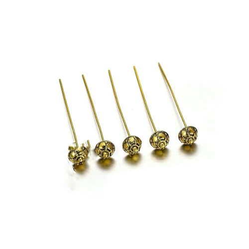 20 Stück 50 mm goldene Blumenkopfnadeln zur Schmuckherstellung, DIY-Perlen, Kugelnadeln, Nadeln, Beschläge, Damen, Schmuckzubehör, Kopfnadel-5, antikes Gold von HUYTUY