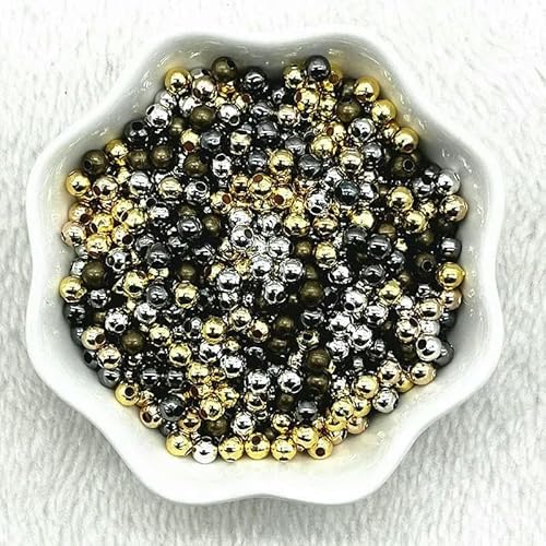 3/4/5/6/8 mm Plattierung Gold/Silber/Bronze Metallperlen Glatte Kugel-Abstandshalterperlen zur Schmuckherstellung, DIY-Handgefertigtes Zubehör-Mischfarbe-5 mm (50 Stück) von HUYTUY