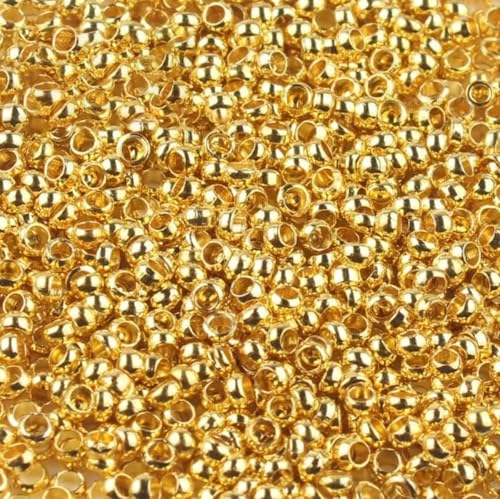 500 Stück Kupferkugel-Quetschperlen, Durchmesser 2 mm, 2,5 mm, 3,0 mm, Stopper-Abstandshalterperlen für DIY-Zubehör, Schmuckherstellung, Zubehör, 18 Karat Gold, 2 mm, 1000 Stück von HUYTUY