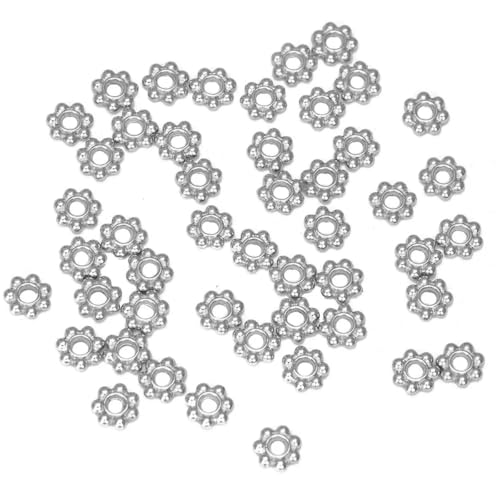 Abstandshalterperlen aus Metall in Blumenform, 4/6 mm, aus Legierung, für die Schmuckherstellung mit Armbändern und Halsketten, mattsilber, Durchmesser 4,0 mm, 300 Stück von HUYTUY