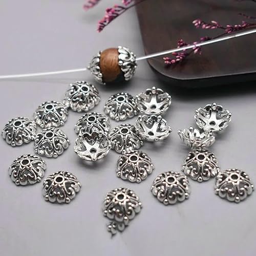 Gewicht 20 g/Beutel, tibetische Perlenkappen aus antikem Silbermetall, Blumen-Abstandshalter-Perlen-Endkappen zur Schmuckherstellung, DIY-Charm-Armbänder, 10 Stück, Gewicht 20 g Beutel von HUYTUY