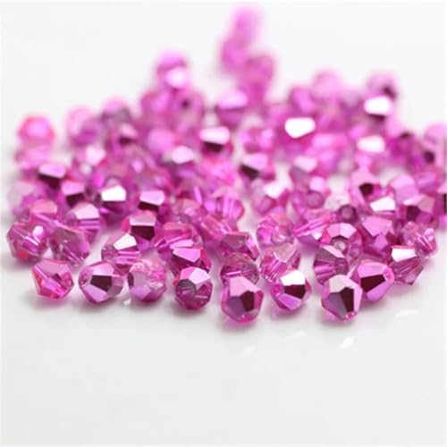 Hellviolette Farbe, 100 Stück, 4,0 mm, doppelkegelförmiger österreichischer Kristallperlen-Charm, Glasperlen, lose Abstandsperlen zur Herstellung von DIY-Schmuck, ran pink von HUYTUY